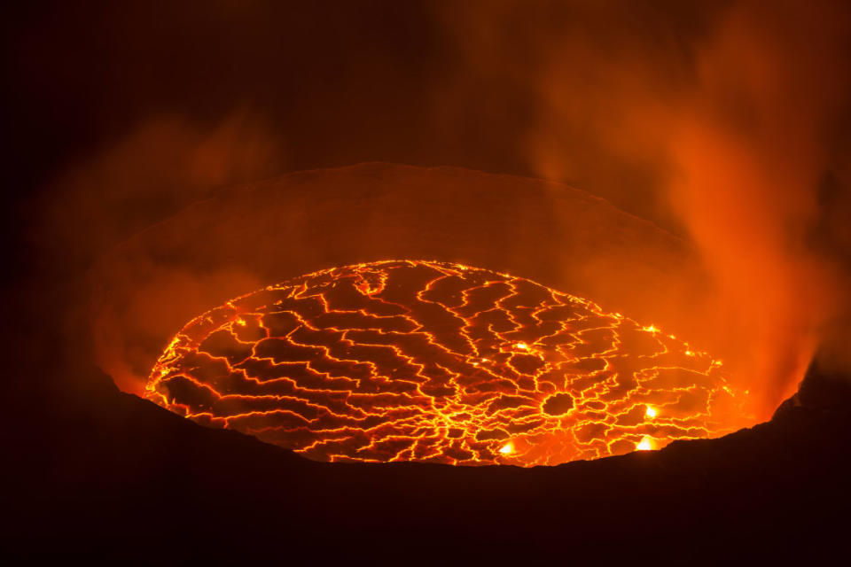<div class="inline-image__caption"><p>View into the lava lake inside the crater of Nyiragongo volcano, home to the largest lava lake on Earth."</p></div> <div class="inline-image__credit">Guenter Guni / Getty</div>