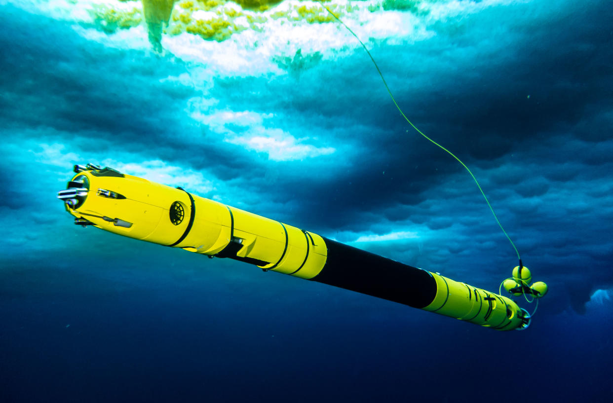 Image of Icefin under the sea ice near McMurdo Station.