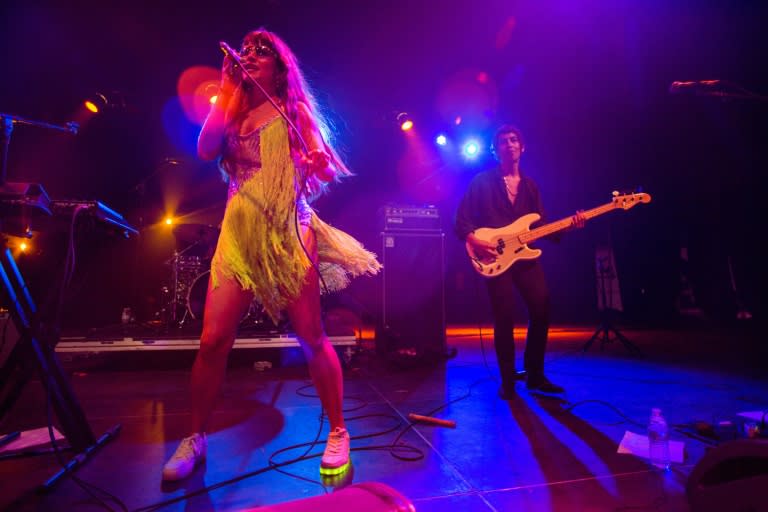 Buscabulla, the husband-and-wife duo from Puerto Rico, perform at the Coachella Music and Arts Festival in Indio, California