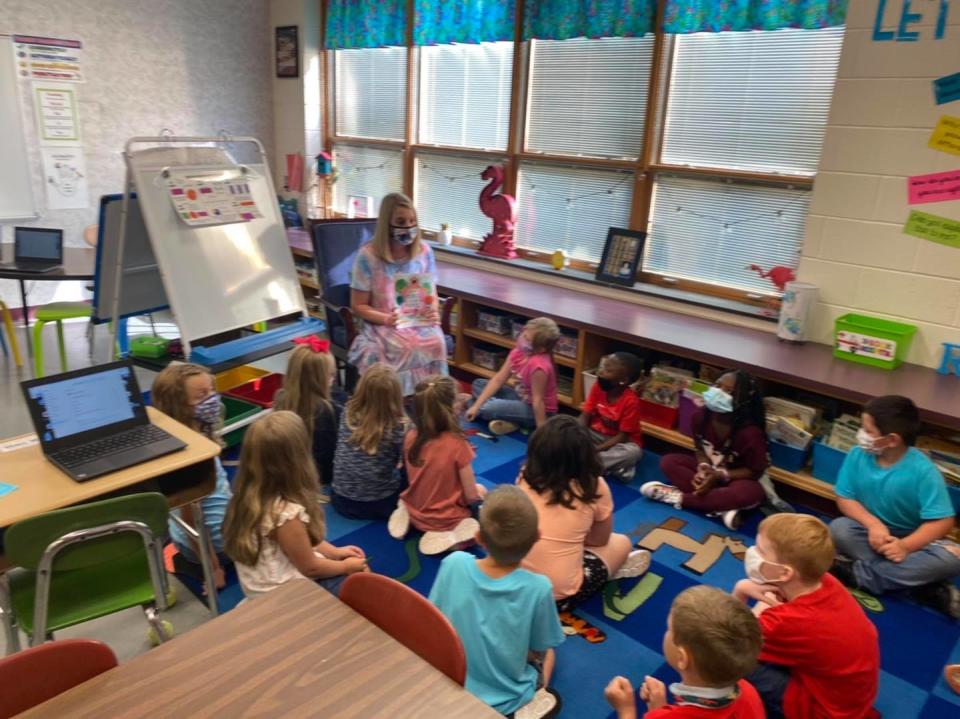 Students listen to instruction at Casar Elementary School Monday.