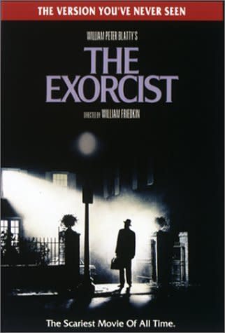Watching "The Exorcist" burns 158 calories.   <a href="http://www.amazon.com/Exorcist-Version-Youve-Never-Seen/dp/B0000524CY/ref=sr_1_2?ie=UTF8&qid=1351782545&sr=8-2&keywords=the+exorcist">Photo courtesy of amazon.com</a>.