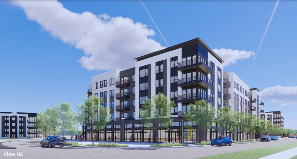 This sketch from Carter USA shows the possible look of mixed-use development with ground-level retail with apartments above at the proposed Lake Wire development at the former Florida Tile Site. It could add about 630 units to the neighborhood.