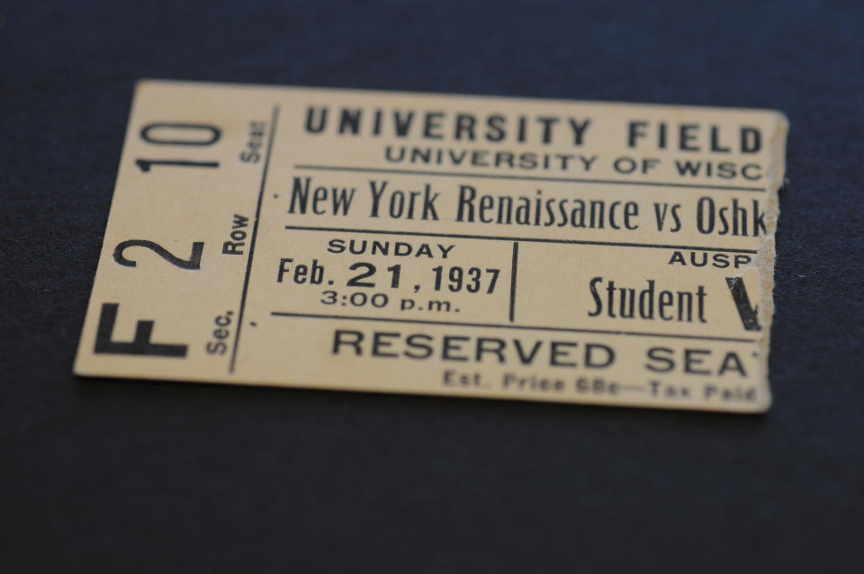 A ticket fragment for a game between the New York Renaissance vs. Oshkosh All-Stars in 1937. / Credit: The Black Fives Foundation