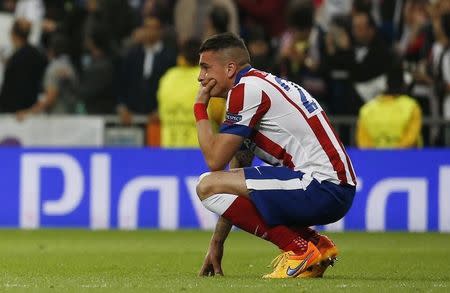 Football - Real Madrid v Atletico Madrid - UEFA Champions League Quarter Final Second Leg - Estadio Santiago Bernabeu, Madrid, Spain - 22/4/15 Atletico Madrid's Jose Maria Gimenez looks dejected at the end of the match Reuters / Sergio Perez Livepic