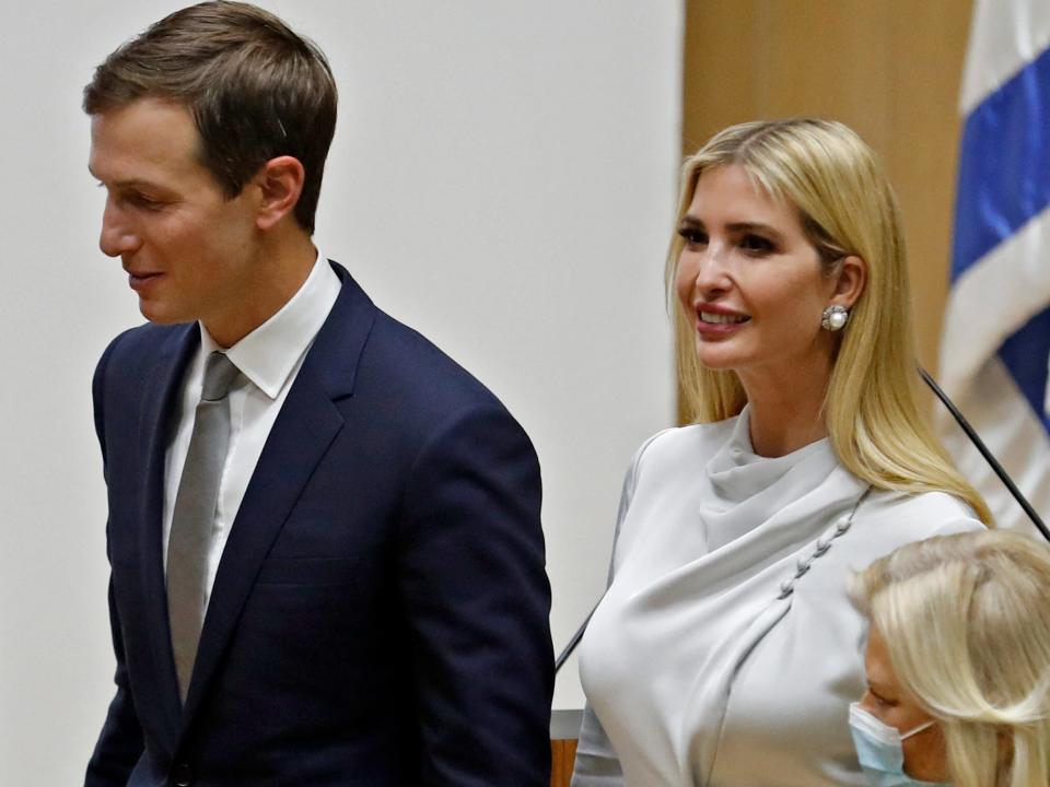 Jared Kushner (left) and Ivanka Trump at the Knesset (Israel's parliament) in Jerusalem in October 2021.