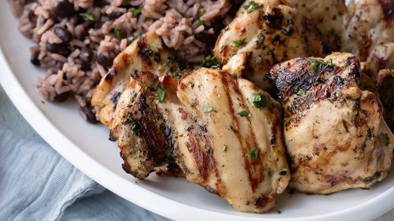 chicken with rice and beans close-up