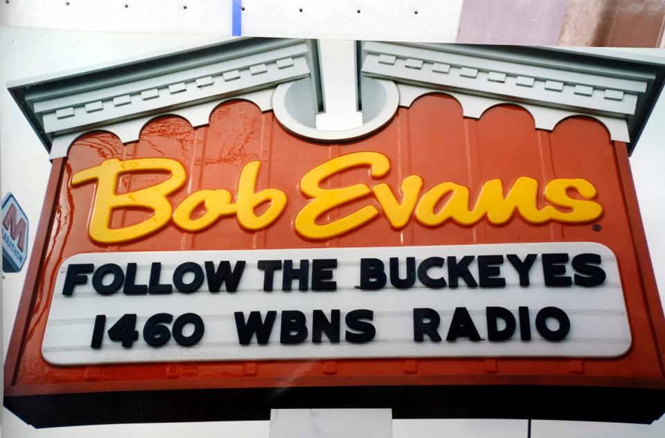 A photo of a Bob Evans marquee promoting WBNS was among the memorabilia collected as the station celebrates its 100th anniversary.