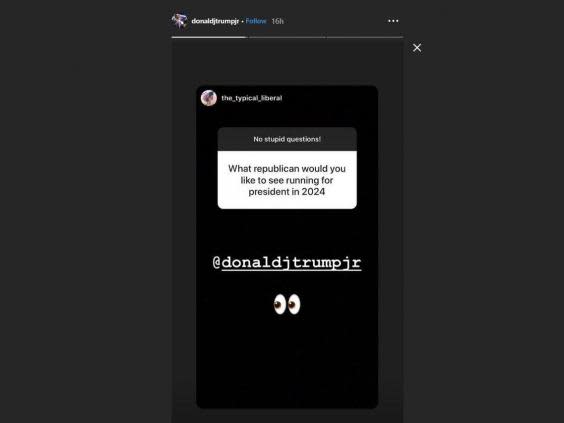 Donald Trump Jr's instagram post featured a supporter's answer to the question: