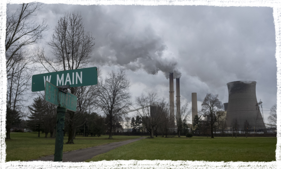 A coal power plant seen near Main and Fourth streets on Dec. 21, 2020 in Cheshire, Ohio. In the early 2000s, this area was dotted with homes, but AEP bought out the town and several residents moved away after many environmental problems related to the power plant.