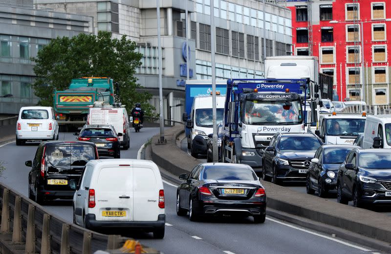 FILE PHOTO: A view shows morning rush hour traffic, in central London