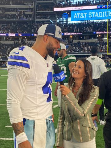 <p>Courtesy of Tracy Wolfson</p> Tracy Wilson interviewing the Dallas Cowboys' Dak Prescott