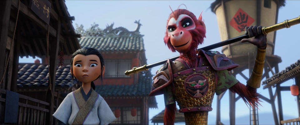 LIN (voiced by Jolie Hoang-Rappaport) and MONKEY KING (Jimmy O. Yang).