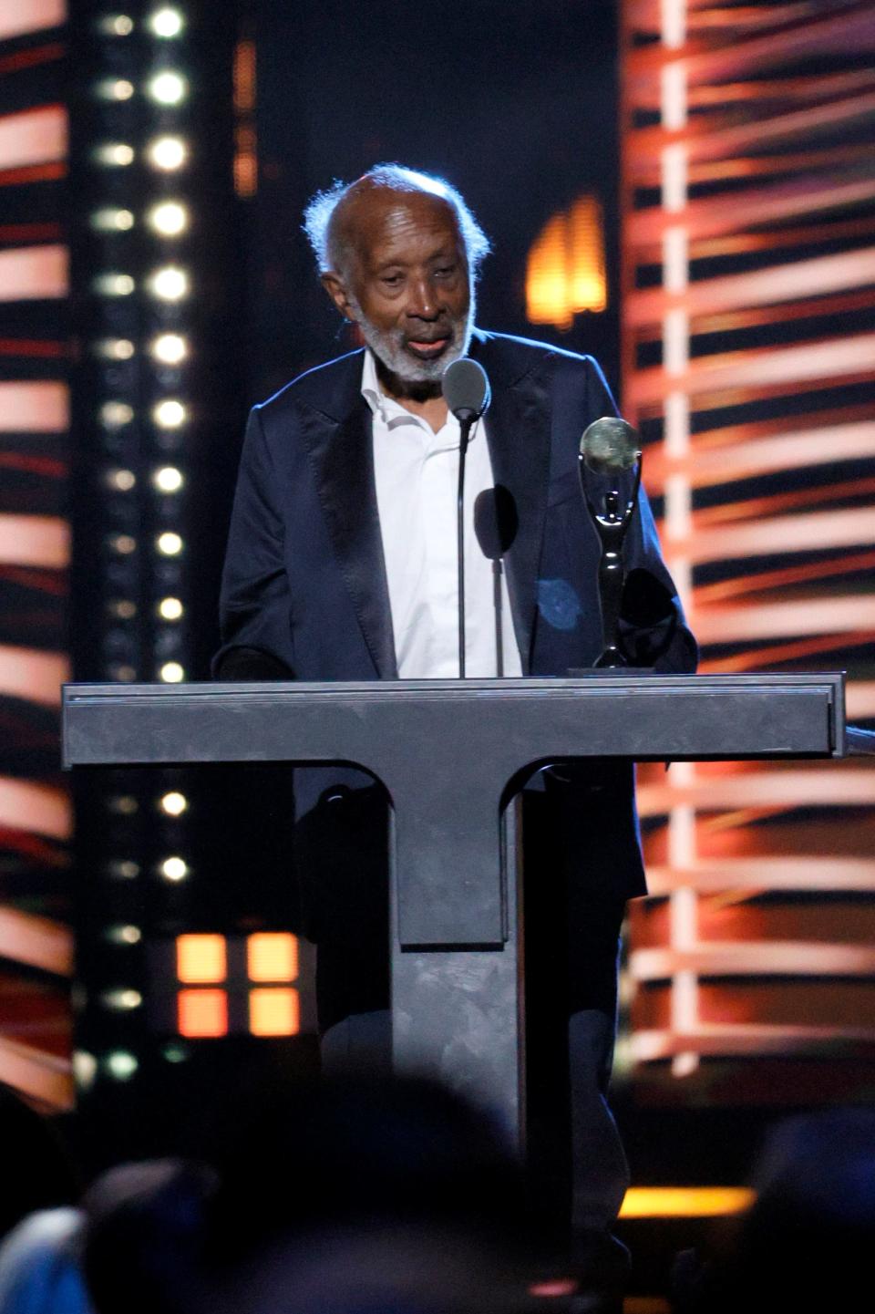 Clarence Avant accepts the Ahmet Ertegun Award onstage during the 36th Annual Rock & Roll Hall Of Fame Induction Ceremony on Oct. 30, 2021 in Cleveland.