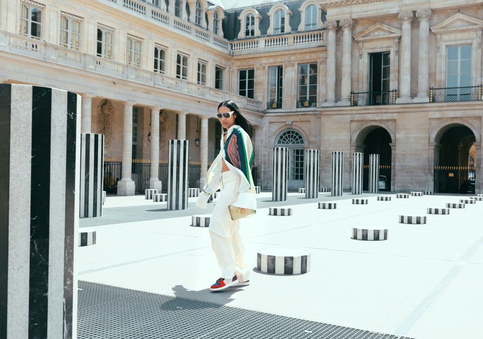 <h1 class="title">Aleali May in Céline with a Louis Vuitton bag</h1><cite class="credit">Photographed by Phil Oh</cite>
