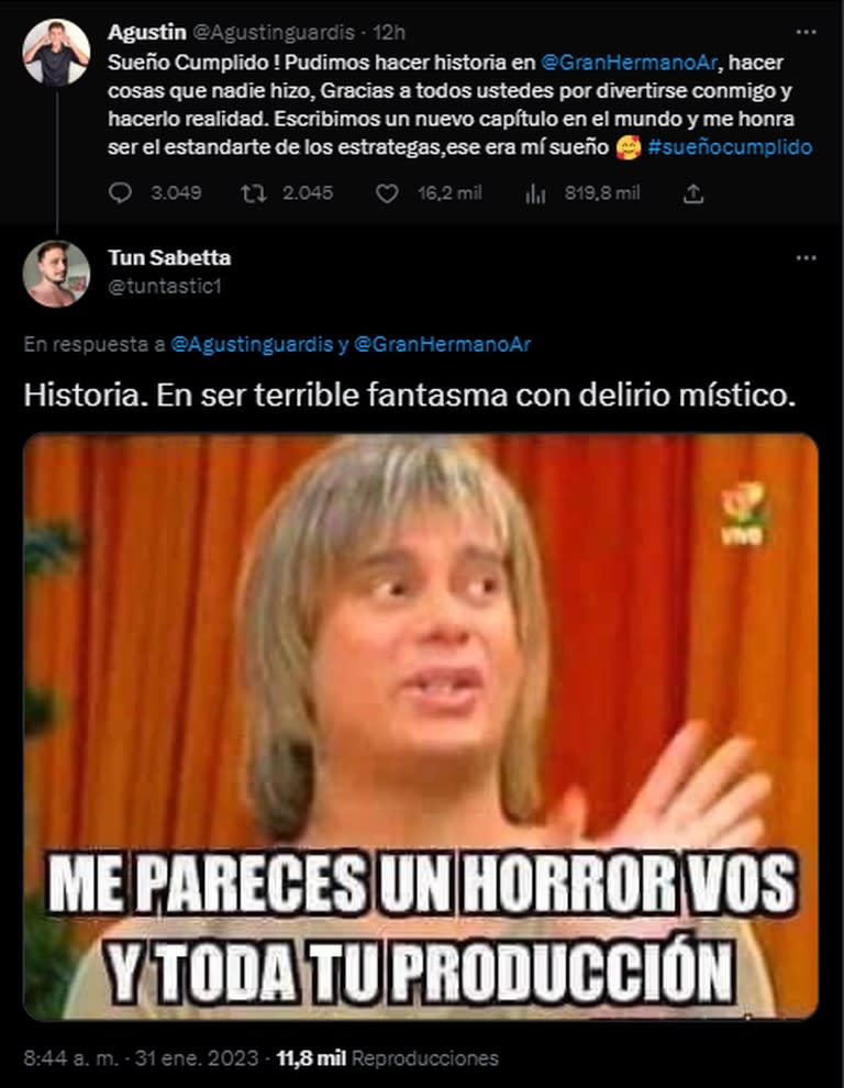 El mensaje de Agustín y las respuestas de los usuarios (Foto: Twitter)