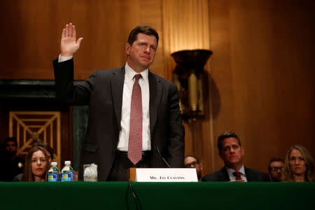 Jay Clayton is sworn in to testify at a Senate Banking, Housing and Urban Affairs Committee hearing on his nomination of to be chairman of the Securities and Exchange Commission (SEC) on Capitol Hill in Washington, U.S. March 23, 2017. REUTERS/Jonathan Ernst