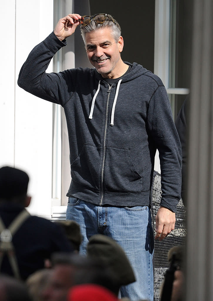 Actor and director George Clooney is seen on set of his current project "The Monuments Men" on April 29, 2013 in Goslar, Germany. The film features several locations in the state of Lower Saxony and around Germany.