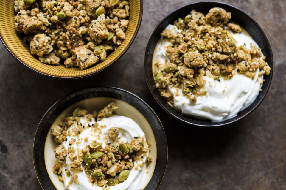 This image released by Milk Street shows a recipe for Sesame-Oat Crumble. (Milk Street via AP)