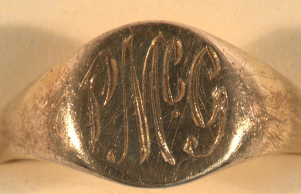 A signet ring bearing victim Patricia Kathleen McGlone’s initials was found encased in the cement alongside her body. NYPD