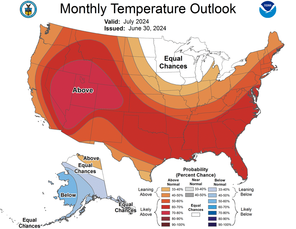 The Climate Prediction Center says there's a good chance that temperatures will be above normal in northern Ohio in July.