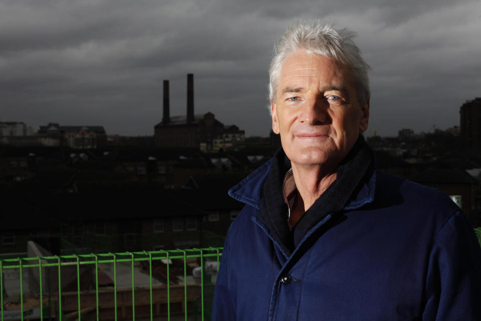 James Dyson at the top of the Royal College of Arts new building in Battersea for the topping out ceremony.