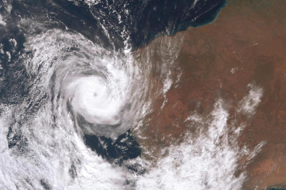 A satellite image recorded of Tropical Cyclone Seroja tracking off the coast of Western Australia. 