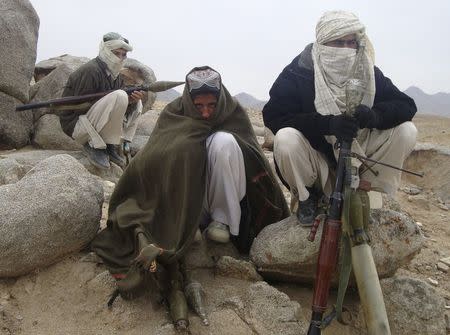 Taliban fighters pose with weapons in an undisclosed location in Afghanistan in this October 30, 2009 file photo. The Taliban is seeking to distinguish itself from unpopular local authorities through a network of informal "courts" that focus on Afghanistan's backlog of land disputes. REUTERS/Stringer/Files