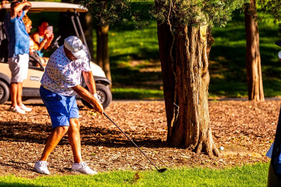 Steve Miranda hits from the rough on Hole 12 at the Country Club of New Bedford Fourball Tournament.