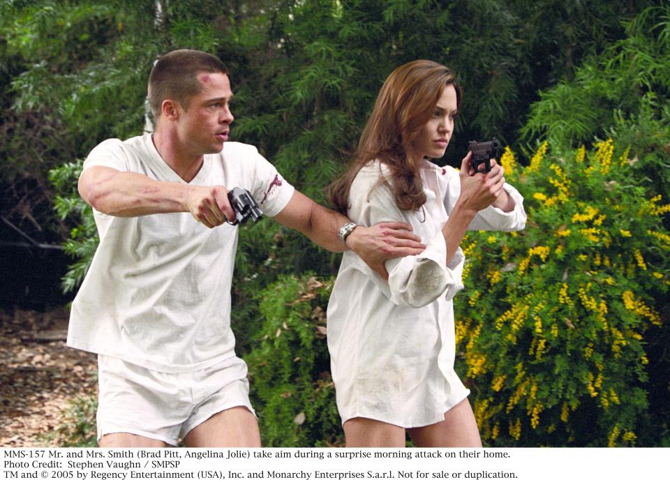 Brad Pitt and Angelina Jolie in a scene from the motion picture Mr. and Mrs. Smith from 2005.