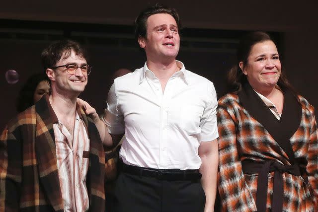 <p>Bruce Glikas/WireImage</p> Radcliffe stars alongside Mendez and Jonathan Groff in the Broadway play 'Merrily We Roll Along'