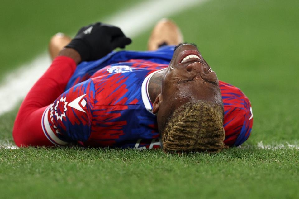 Injury blow: Wilfried Zaha was forced off during Crystal Palace’s goalless draw with Newcastle on Saturday  (Getty Images)