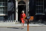 British Prime Minister Theresa May arrives to deliver a statement in London, Britain, May 24, 2019. REUTERS/Simon Dawson