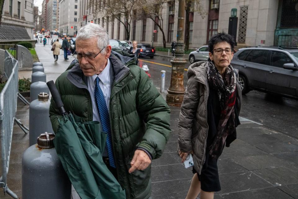 Joseph Bankman and Barbara Fried arriving at court in New York on Thursday.