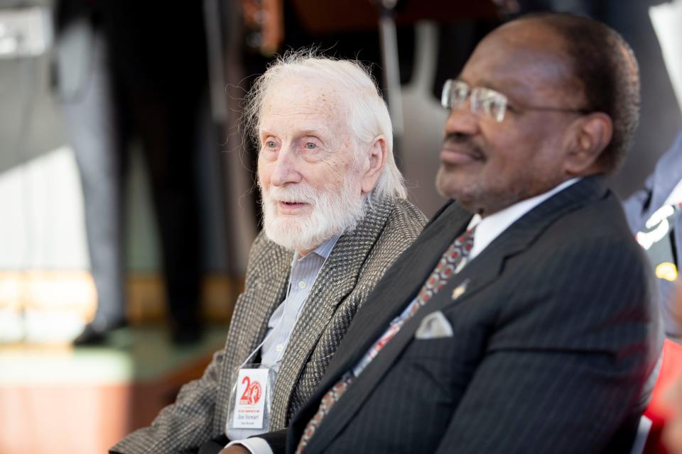 Jim Stewart and Al Bell, seen at a Stax Music Academy event in 2019, have both been honored with lifetime achivement Grammys for their work.