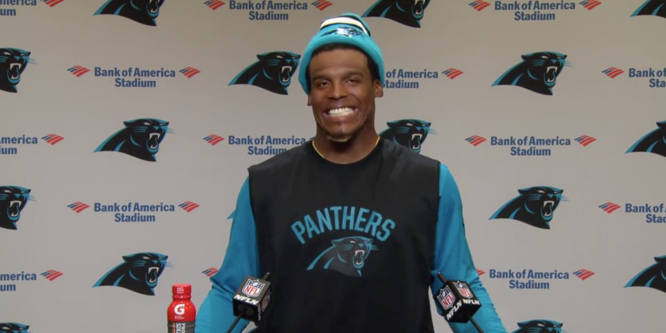 Cam Newton making his sexist remark at a Panthers press conference.