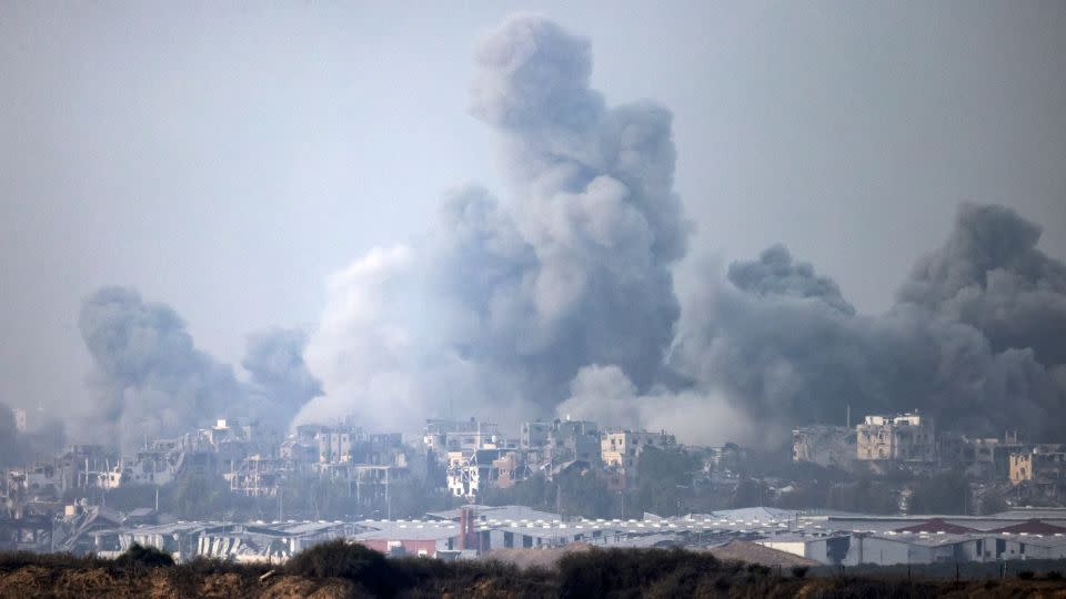 A picture taken from southern Israel near the border with the Gaza Strip on December 3, 2023, shows smoke billowing over the Palestinian enclave during Israeli bombardment amid continuing battles between Israel and the militant group Hamas. - Menahem Kahana/AFP/Getty Images