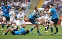 Rugby Union - Italy v England - RBS Six Nations Championship 2016 - Stadio Olimpico, Rome, Italy - 14/2/16 England's Anthony Watson in action with Italy's Leonardo Sarto (R) and Edoardo Gori Reuters / Alessandro Bianchi Livepic