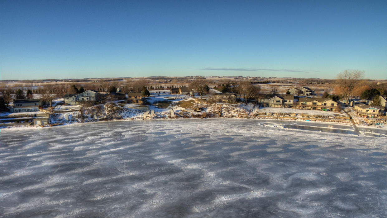 a frozen Lake Madison seen from above by Drone in Winter - Image.