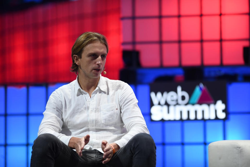 LISBON , PORTUGAL - 7 November 2019; Nikolay Storonsky, Founder, Revolut, on Centre stage during the final day of Web Summit 2019 at the Altice Arena in Lisbon, Portugal. (Photo By Harry Murphy/Sportsfile for Web Summit via Getty Images)