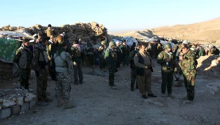 Members of the Kurdish peshmerga forces gather in the town of Sinjar, November 12, 2015. REUTERS/Ari Jalal