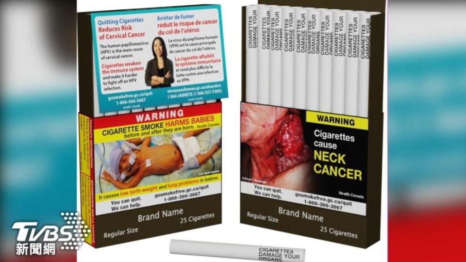 加拿大從8月開始，要求所有香菸從外包裝到每一根，都必須印上警告標語。（圖／達志影像美聯社）
