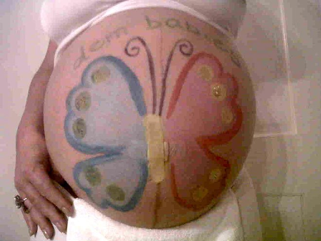 <p>Mariah Carey turned her baby bump into a work of art for her twins Monroe & Moroccan. The star’s belly art showed off a painted pink-and-blue butterfly beneath the phrase “dem babies” as an “attempt @festiveness” for her birthday. [INSTAGRAM] </p>