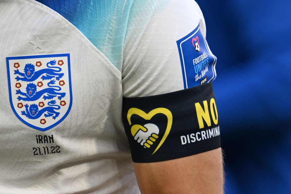 Stock picture of the No Discrimination armband Harry Kane wore in the match on Monday. (Getty Images)