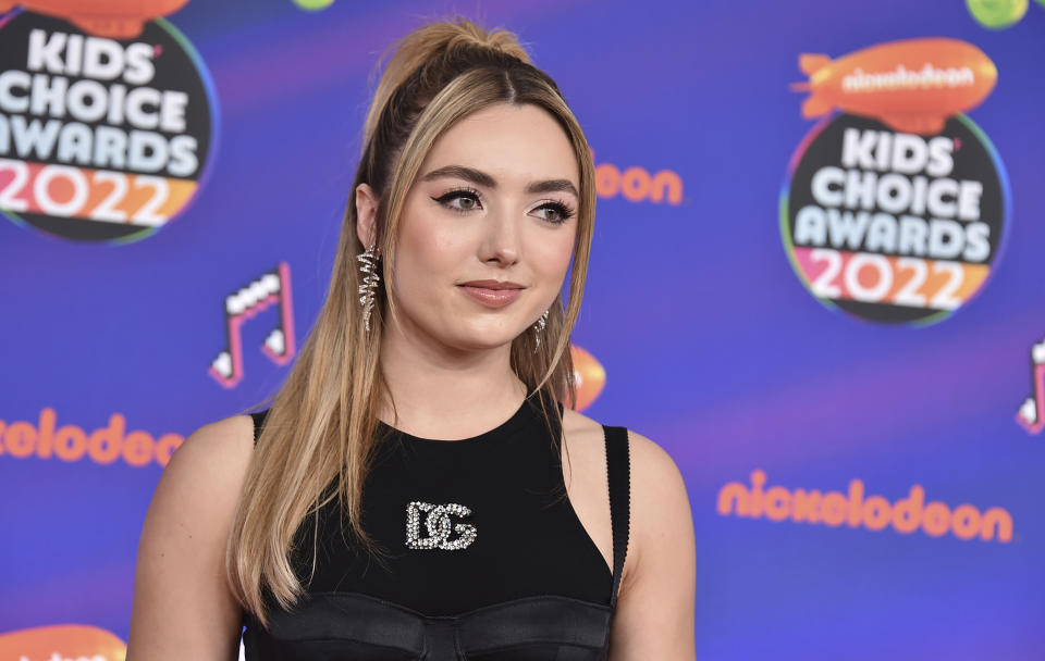 FILE - Peyton List arrives at the Kids Choice Awards in Santa Monica, Calif., on April 9, 2022. List stars in the Paramount+ series “School Spirits.” (Photo by Jordan Strauss/Invision/AP, File)