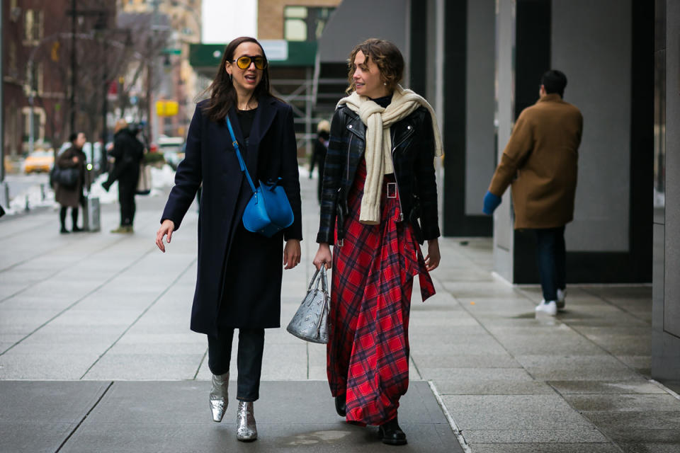 Fashion editors (and BFFs) Emily Holland and Laurel Pantin at New York Fashion Week.