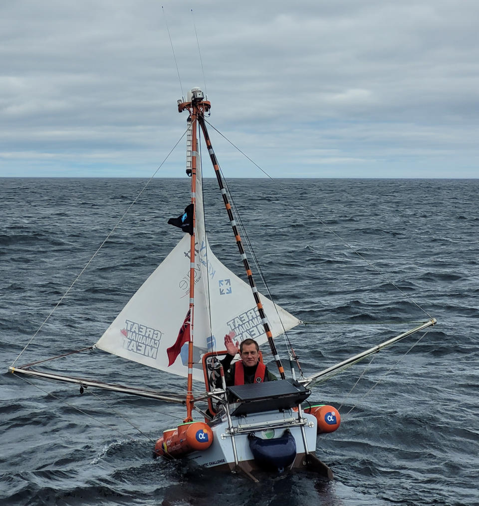 A daredevil dad has set sail in his ONE-METRE long boat from Canada - which he hopes will become the smallest ever vessel to cross the Atlantic Ocean. Andrew Bedwell, 49, said he was â€œquite chilledâ€ about his 1,900-mile solo trip to the British Isles before he left St John's, Newfoundland, at 1.30pm local time yesterday (Sat). See SWNS story SWNJdepart. The mariner has spent three years hand-building his incredible fibreglass micro-yacht - aptly named Big C - which measures 3.5m tall and has a top speed of 2.5mph.And heâ€™ll survive vitamin-based drinks and food bags made of beef jerky, raisins, and fat during his perilous passage, which have been moulded into the walls of his cabin.
