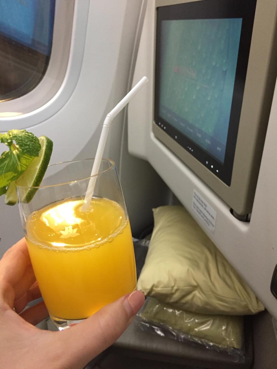 Passionfruit juice before take off was delicious. Photo: Yahoo Lifestyle