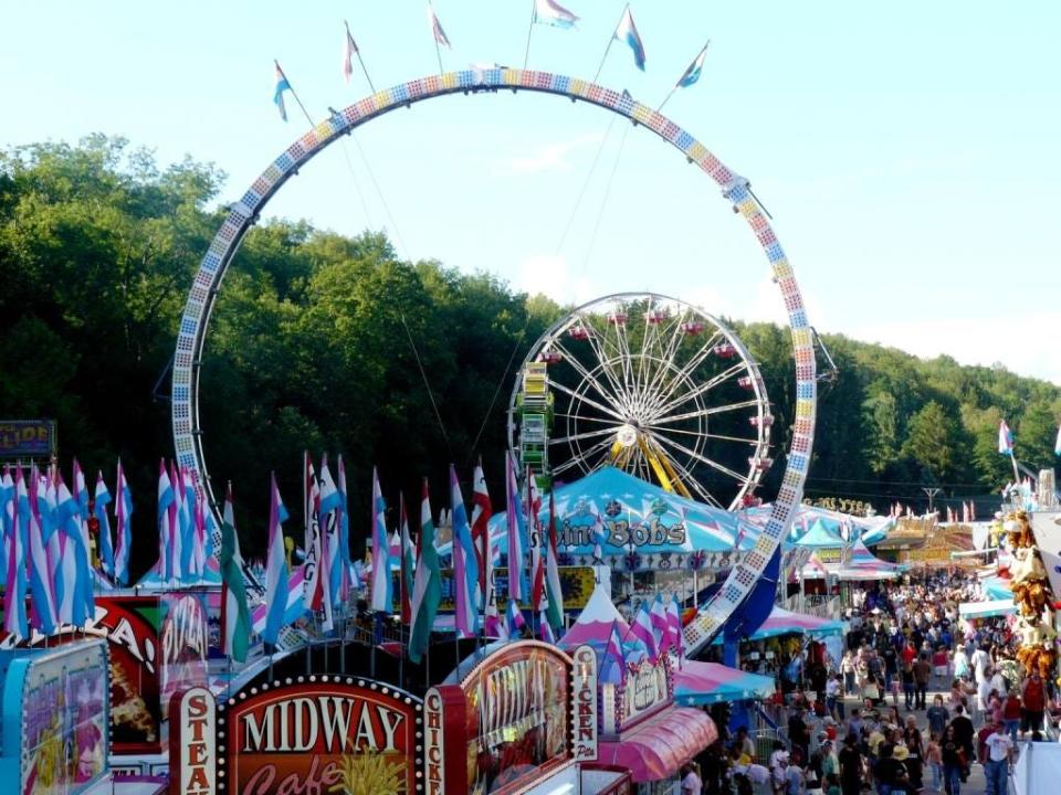 This is a view of the midway at the Wayne County Fair. The 2023 dates are August 4-12. The fairgrounds are located off Route 191 a mile north of Honesdale.