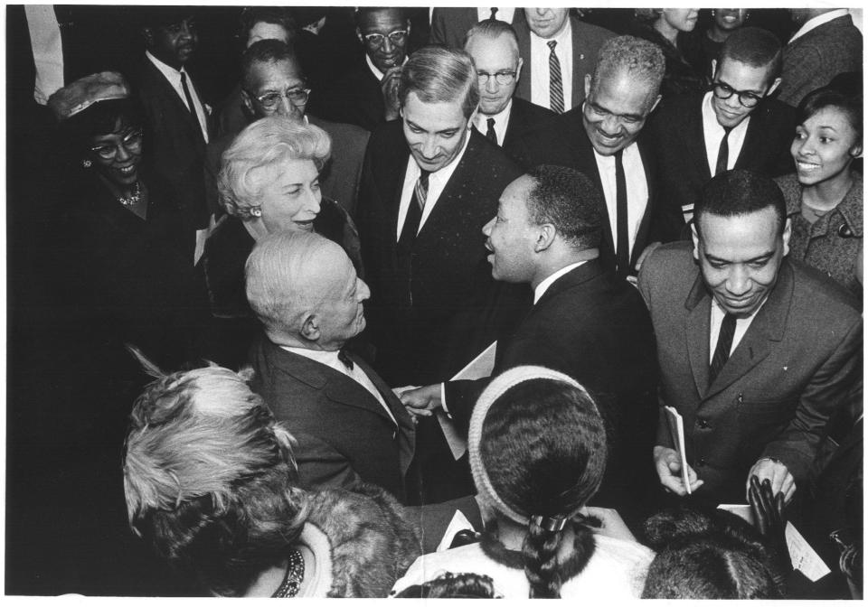 Finlayson pictured with King as King gives an interview to the Milwaukee Star newspaper in 1964.