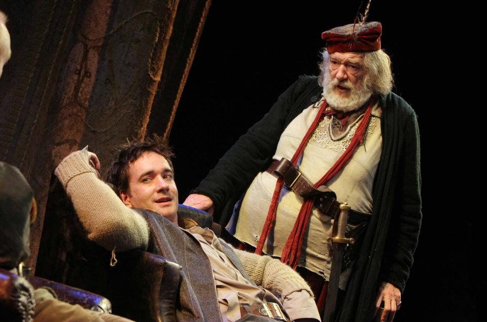 As Falstaff with Matthew Macfadyen as Hal in Henry IV Part One at the Olivier